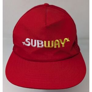 Vintage Subway Restaurant Employee Red Snapback Adjustable Mesh Trucker Hat 80s